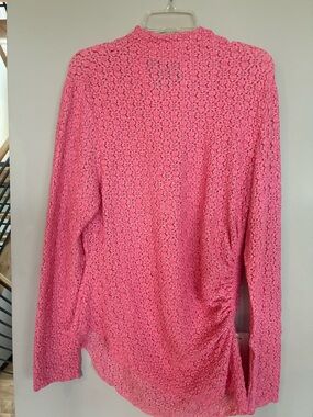 Anthropologie LS Pink Knit Lace Pullover with ruching.